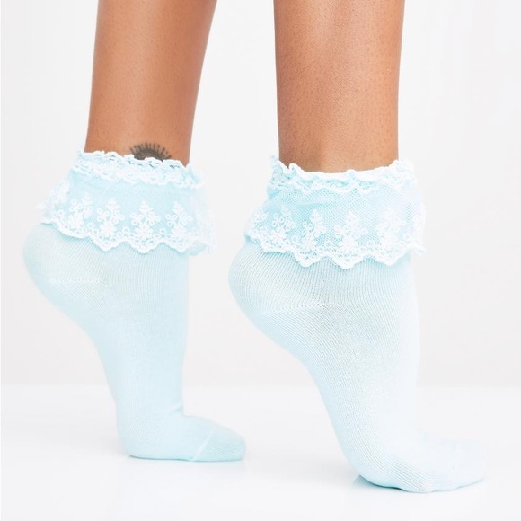 NWT Dolls Kill Baby Blue Ruffle Socks – OS | Soft Girl Kawaii Lolita Aesthetic - Picture 3 of 3